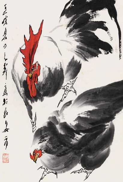 王子武 鸡 立轴
